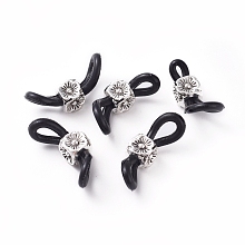 Honeyhandy Eyeglass Holders, Glasses Rubber Loop Ends, with Zinc Alloy Beads, Flower, Black, Antique Silver, 22mm, Hole: 2.8mm