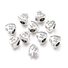 Honeyhandy Tibetan Style Alloy European Beads, Large Hole Beads, for Valentine's Day, Heart with Word Be My Valentine, Antique Silver, 10x10x7mm, Hole: 4.5mm