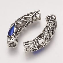 Honeyhandy Tibetan Style Alloy Hollow Tube Beads, with Enamel, Antique Silver, 46x9.5mm, Hole: 6.5mm