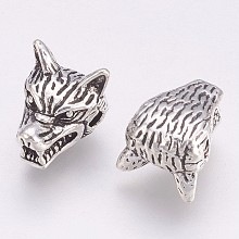 Honeyhandy Tibetan Style Alloy Beads, Wolf Head, Antique Silver, 9.5x13mm, Hole: 2mm