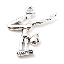 Honeyhandy Tibetan Style Alloy Pendants, Gymnast, Antique Silver, 22x22x2.5mm, Hole: 1.8mm