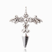 Honeyhandy Tibetan Style Sword Alloy Pendants, Antique Silver, 44x35x3mm, Hole: 3.5mm