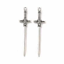 Honeyhandy Tibetan Style Alloy Pendants, Sword Charm, Antique Silver, 49.5x12x3.5mm, Hole: 2mm