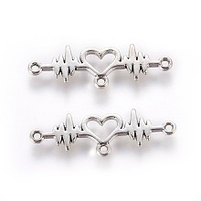 Honeyhandy Tibetan Style Zinc Alloy Links connectors, Heartbeat, Antique Silver, 10x30.5x1.5mm, Hole: 1.2mm