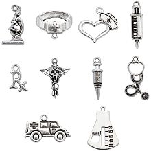 PandaHall Elite 120pcs 10 Style Medical Nurse Charms Antique Silver Stethoscope Syringe Nurse Cap Hat Charms for DIY Necklace Bracelet Jewelry Making Crafting