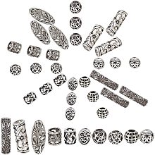 SUNNYCLUE 1 Box 40Pcs 10 Styles Tibetan Hollow Tube Bead Alloy Antique Silver Curved Noodle Loose Bead Long Spacers Large Hole for Jewelry Making Necklace Bracelet Craft Findings