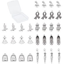 SUNNYCLUE 1 Box 64PCS Antique Silver Charms Alloy Mixed Smooth Tibetan Pendant Apparel Charm Western Cowboy Boot Witch Hat Umbrella Pendants for Necklace Bracelet Jewelry Making Charms DIY Crafting