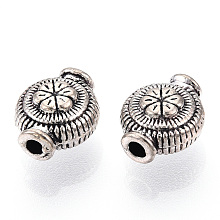 Honeyhandy Tibetan Style Alloy Beads, Cadmium Free & Lead Free, Flat Round with Flower, Antique Silver, 9.5x8x5mm, Hole: 1.5mm