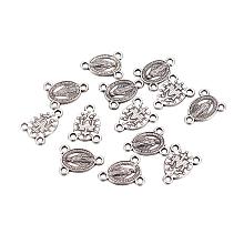 PandaHall Elite 50 pcs Tibetan Style Alloy Oval with Rosary Center Piece Metal Links for Bracelet Necklace Jewelry Making Antique Silver