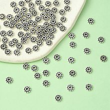 Honeyhandy Tibetan Style Alloy Spacer Beads, Granulated Beads, Lead Free and Cadmium Free, Flower, Antique Silver, 6.5mm, Hole: 2mm