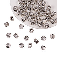 PandaHall Elite 60pcs Antique Silver Pet Dog Puppy Paw Prints Metal Beads Fit Charm Necklace Bracelet (11x10.6mm, Hole: 4.8mm)