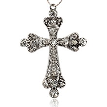 Honeyhandy Antique Silver Alloy Rhinestone Cross Big Pendants, Crystal, 101x71x6mm, Hole: 4mm