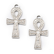 Honeyhandy Tibetan Style Alloy Pendants, Ankh Cross Charms, Antique Silver, 37x21x2mm