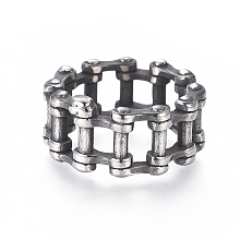 Honeyhandy Steampunk Style 304 Stainless Steel Wide Band Rings, Bicycle Chain Shape, Antique Silver, Size 7~12, 17~22mm