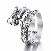 Honeyhandy 316 Surgical Stainless Steel Wide Band Rings, Dragon, Antique Silver, 17~22mm