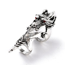 Honeyhandy Alloy Rhinestones Finger Rings for Men, Wide Band Rings, Dragon, Antique Silver, Garnet, Inner Diameter: 16.5mm and 21mm, 75.5x28x32mm