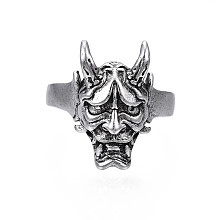 Honeyhandy Alloy Devil Mask Shape Open Cuff Ring for Men Women, Cadmium Free & Lead Free, Antique Silver, US Size 9 1/4(19.1mm)