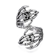 Honeyhandy Gothic Punk Skull Hand Alloy Open Cuff Ring for Men Women, Cadmium Free & Lead Free, Antique Silver, US Size 10(19.8mm)