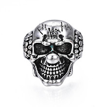 Honeyhandy Gothic Punk Skull Alloy Open Cuff Ring for Men Women, Cadmium Free & Lead Free, Antique Silver, US Size 10 3/4(20.3mm)