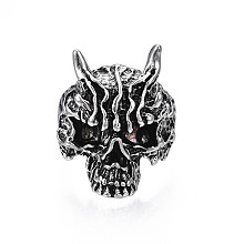 Honeyhandy Gothic Punk Skull Alloy Open Cuff Ring for Men Women, Cadmium Free & Lead Free, Antique Silver, US Size 9 1/2(19.3mm)