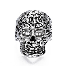 Honeyhandy Gothic Punk Skull Alloy Open Cuff Ring for Men Women, Cadmium Free & Lead Free, Antique Silver, US Size 9 1/4(19.1mm)