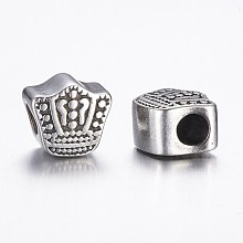 Honeyhandy 304 Stainless Steel European Beads, Crown, Large Hole Beads, Antique Silver, 11x12x8mm, Hole: 4.5mm