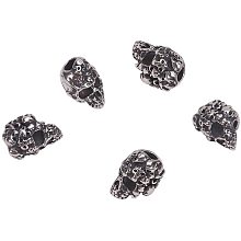 Pandahall Elite 10pcs 4mm Stainless Steel Skull Spacer Beads Metal Large Hole Beads Antique Silver European Beads Charms Findings for Necklace Bracelets Earrings Jewelry Making 15.5x11x11.5mm