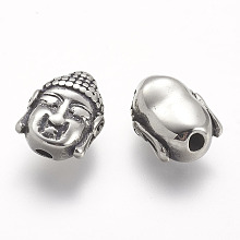 Honeyhandy 304 Stainless Steel Beads, Buddha Head, Antique Silver, 14x11x6.5mm, Hole: 2.5mm