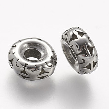 Honeyhandy 304 Stainless Steel Beads, Rondelle, Antique Silver, 10x4mm, Hole: 3mm