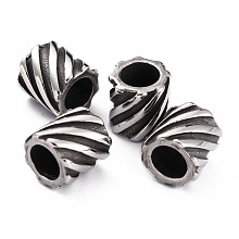 Honeyhandy 304 Stainless Steel European Beads, Large Hole Beads, Column, Antique Silver, 10x9mm, Hole: 6mm