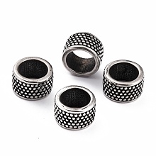 Honeyhandy 304 Stainless Steel European Beads, Large Hole Beads, Column with Polka Dot, Antique Silver, 12x7.4mm, Hole: 8.4mm