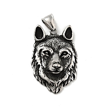 Honeyhandy 304 Stainless Steel Pendants, Wolf, Antique Silver, 40x27x10.5mm, Hole: 4x8mm