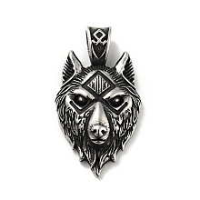 Honeyhandy 304 Stainless Steel Big Pendants, Wolf, Antique Silver, 53.5x30x9.5mm, Hole: 6x9mm