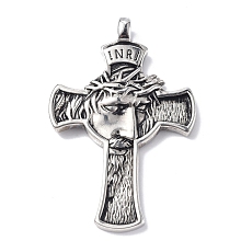 Honeyhandy 304 Stainless Steel Big Pendants, Cross with Jesus, Antique Silver, 57x37x5mm, Hole: 4x5mm