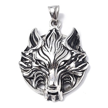 Honeyhandy 304 Stainless Steel Pendants, Wolf Head Charm, Antique Silver, 47.5x37.5x10.5mm, Hole: 5x8mm