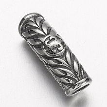 Honeyhandy 304 Stainless Steel Beads, Tube with Fleur De Lis, Antique Silver, 28.5x12x9mm, Hole: 6mm