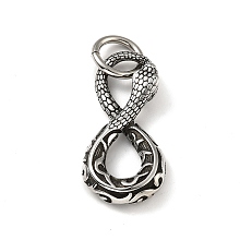 Honeyhandy 304 Stainless Steel Pendants, Snake, Antique Silver, 41x19x6mm, Jump Ring: 13x2mm, 9mm Inner Diameter