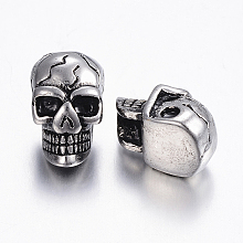 Honeyhandy 304 Stainless Steel Beads, Skull, Antique Silver, 14x9x8mm, Hole: 2mm