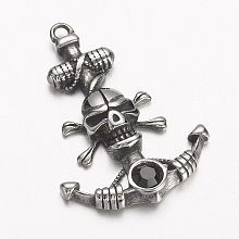 Honeyhandy 304 Stainless Steel Pendants, Anchor with Pirate Style Skull, Antique Silver, 36.5x25.5x5mm, Hole: 2mm