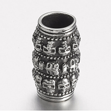 Honeyhandy 304 Stainless Steel Beads, Large Hole Beads, Column with Skull, Antique Silver, 24x14mm, Hole: 8.5mm