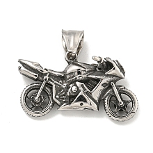 316 Surgical Stainless Steel Pendants, Motorbike Charm, Antique Silver, 18.9x34.8x9.4mm, Hole: 8.4x4.4mm