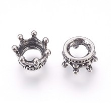 Honeyhandy 316 Surgical Stainless Steel Beads, Large Hole Beads, Crown, Antique Silver, 10x5.5mm, Hole: 5mm