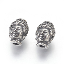 Honeyhandy 304 Stainless Steel Beads, Buddha's Head, Antique Silver, 10x13x9mm, Hole: 3mm