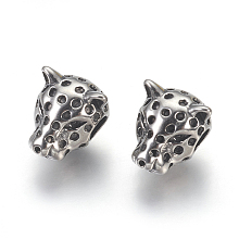 Honeyhandy 304 Stainless Steel Beads, Large Hole Beads, Leopard, Antique Silver, 14x10x10.5mm, Hole: 4mm