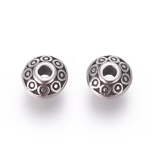 Honeyhandy 304 Stainless Steel Spacer Beads, Flat Round, Antique Silver, 6.5x3.5mm, Hole: 1.8mm