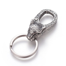 Honeyhandy 304 Stainless Steel Split Key Rings, Keychain Clasp Findings, Leopard, Antique Silver, 68mm, Ring: 28x2.5mm, 22mm Inner Diameter