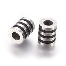 Honeyhandy 304 Stainless Steel European Beads, Large Hole Beads, with Plastic, Grooved Column, Stainless Steel Color, 10x8mm, Hole: 4mm