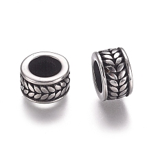 Honeyhandy 304 Stainless Steel Beads, Column with Wheat, Antique Silver, 9.5x6mm, Hole: 6.5mm