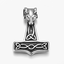 Honeyhandy 304 Stainless Steel Pendants, Thor's Hammer with Sheep, Antique Silver, 40x29x9mm, Hole: 6mm