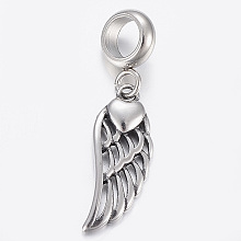 Honeyhandy 304 Stainless Steel Dangle Charms, Large Hole Pendants, Wing, Antique Silver, 29mm, Hole: 5mm